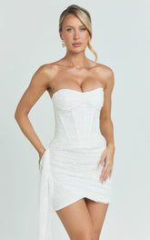 Hazel Mini Dress - Strapless Corset Sequin Dress in Ivory