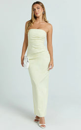 Jamie Maxi Dress - Strapless Ruched Fitted Column Dress in Lemon