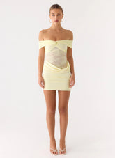 Either Way Off Shoulder Mini Dress - Yellow
