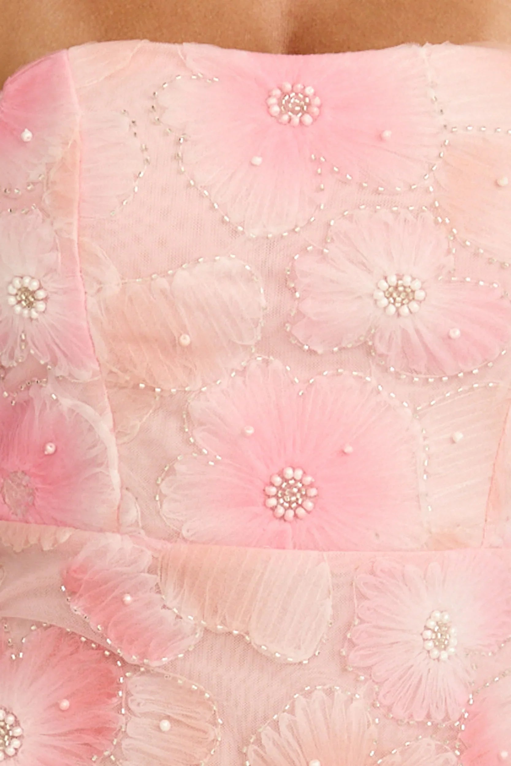 Lima Maxi Dress - Strapless Floral Embellished Column Dress in Pink